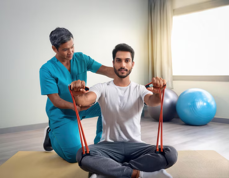 Doctor assisting a patient for rehabilitation activities