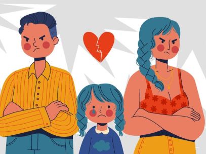 an illustration of parents being angry- and child is unhappy