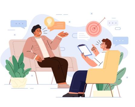 illustration of a doctor listening to a man's talks