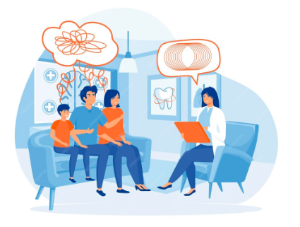 Illustration of a family consulting therapist
