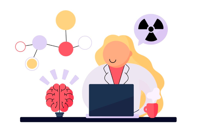 illustration of a brain doctor looking at the laptop